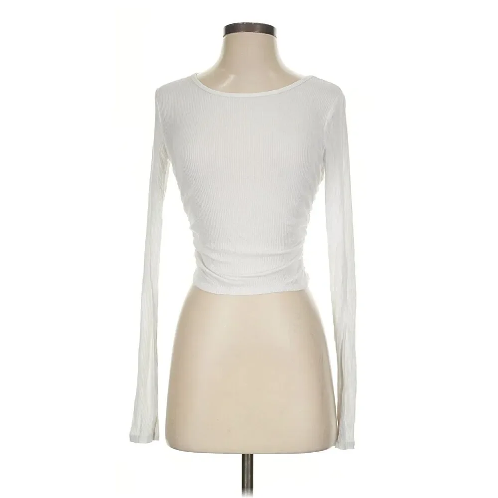 Alo White Gather Long Sleeve XS Top